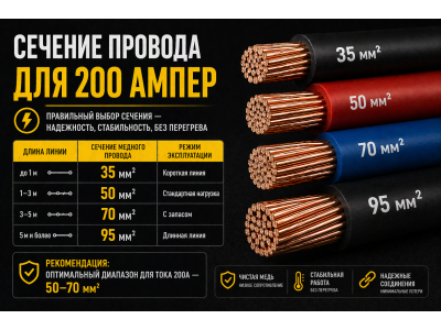 Провод для 200А — какое сечение кабеля нужно